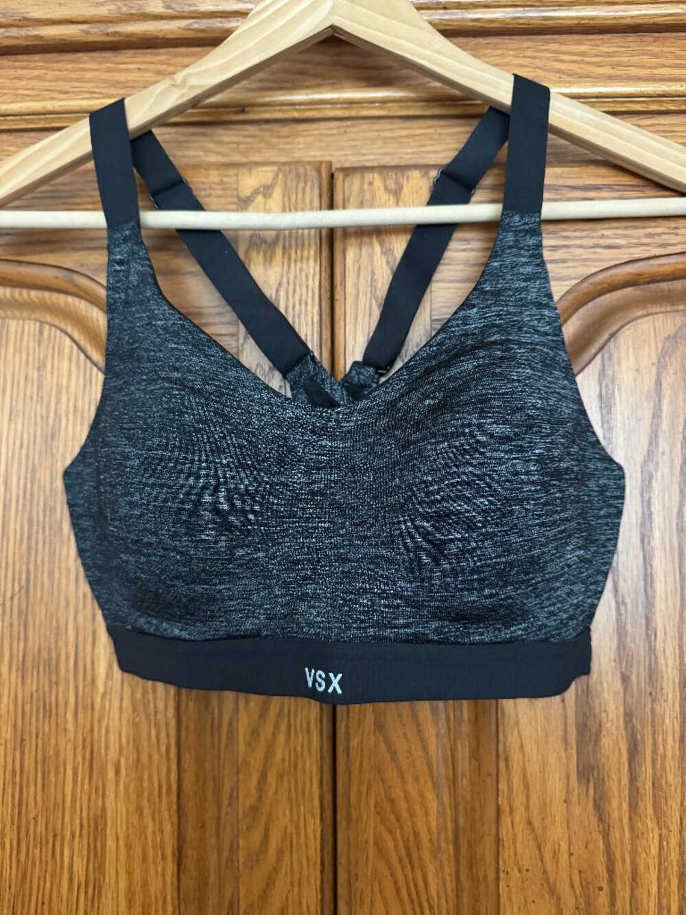 Victoria's Secret VSX Black Heathered Sports Bra with Strappy Back